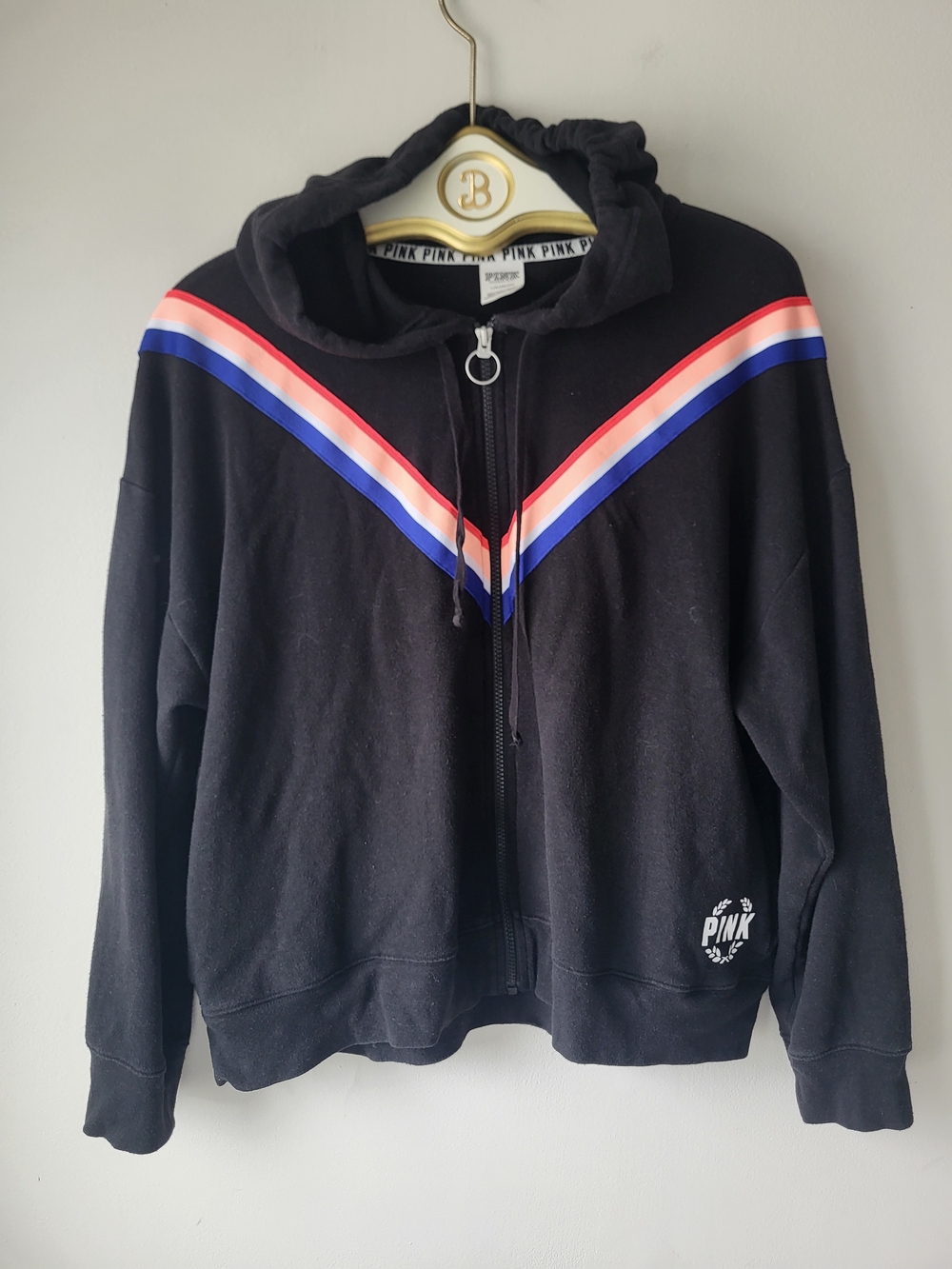 Victoria's Secret PINK Black Zip-Up Y2K Sporty Athleisure Lightweight Hoodie
